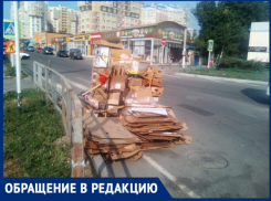На углу Астраханской и Промышленной по несколько дней лежит вторсырье – коробки вывозят редко