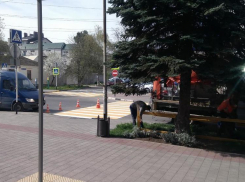 Анапские дорожники покрасили зебру вместе с газоном