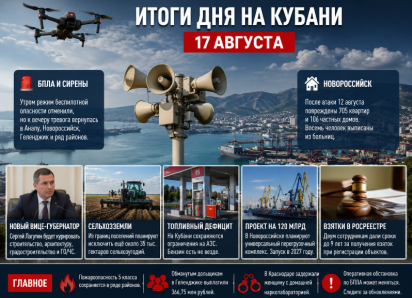 Сирены вернулись к вечеру, Новороссийск насчитал 811 поврежденных квартир и домов, а на Кубани новый вице-губернатор: итоги 17 августа