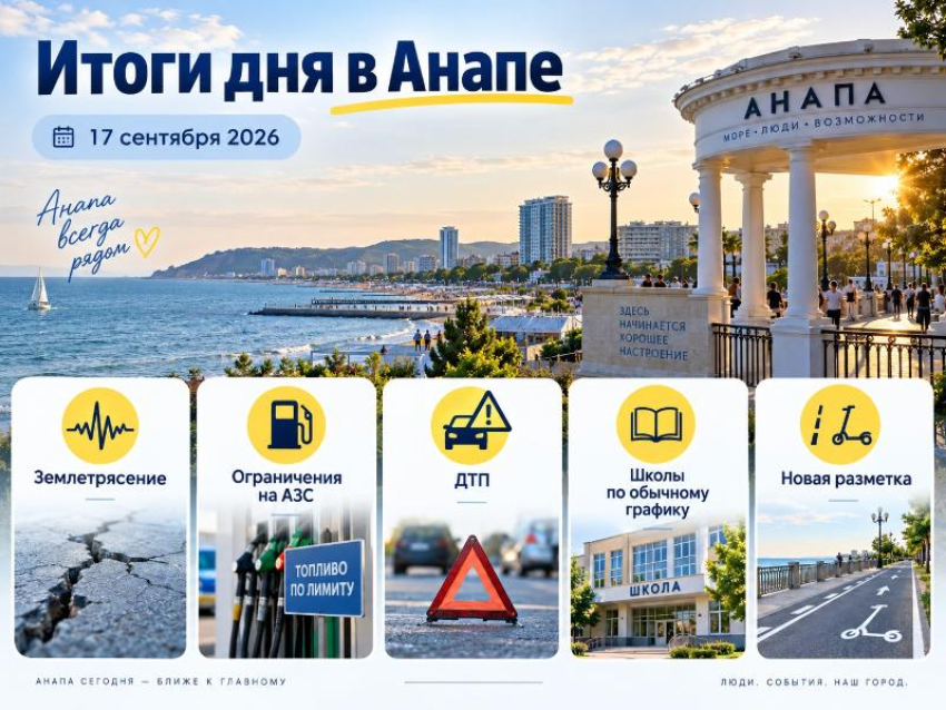 Итоги дня в Анапе 17 сентября 2026: землетрясение, бензин, ДТП и новые правила на дорогах