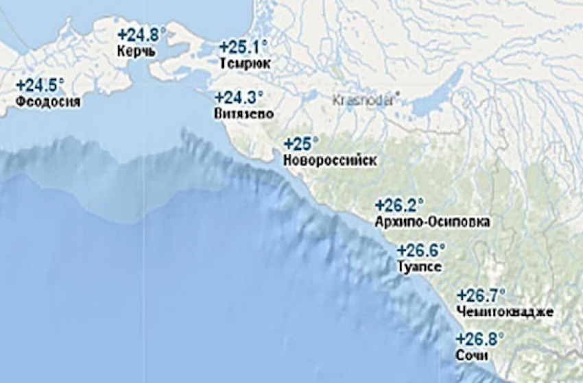 В Сочи вода в море на 2 градуса теплее, чем в Анапе и Темрюке