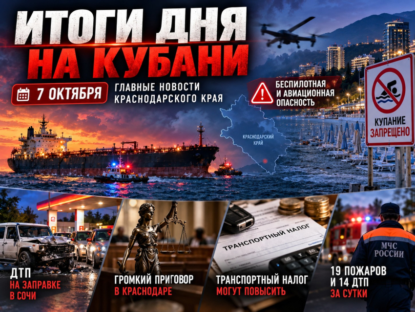 Танкер дрейфует у Сочи, пляжи закрыты, Кубань снова жила под тревогами: итоги дня 7 октября